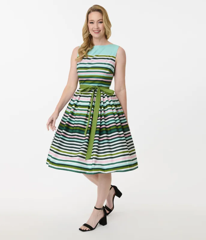 Unique Vintage Spring Stripe Sleeveless Cotton Swing Dress sold by Unique Vintage