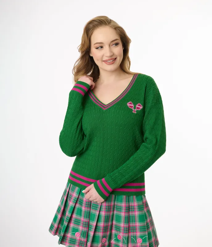 Smak Parlour Pink & Green Pickleball Sweater sold by Unique Vintage