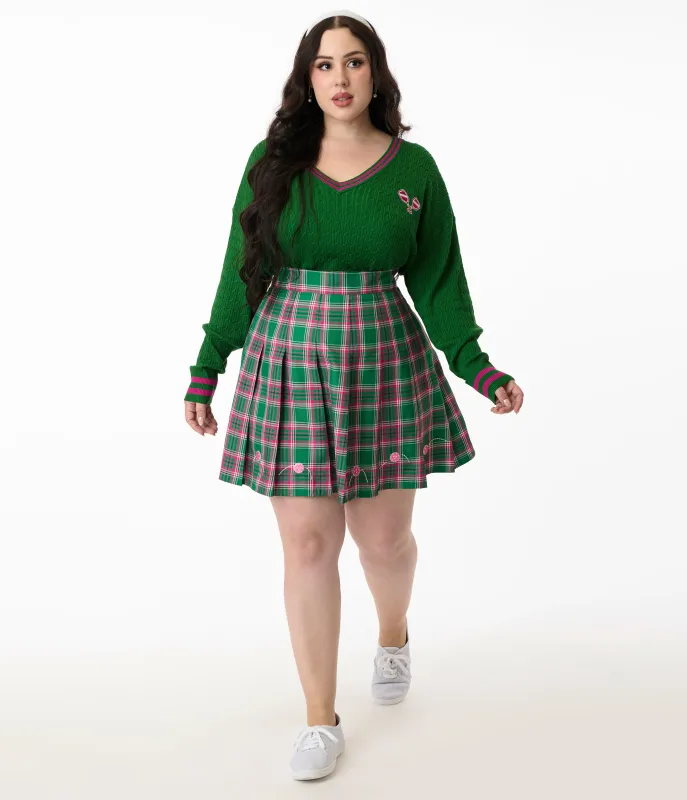 Smak Parlour Plus Size Pink & Green Plaid Pickleball Pleated Mini Skirt sold by Unique Vintage
