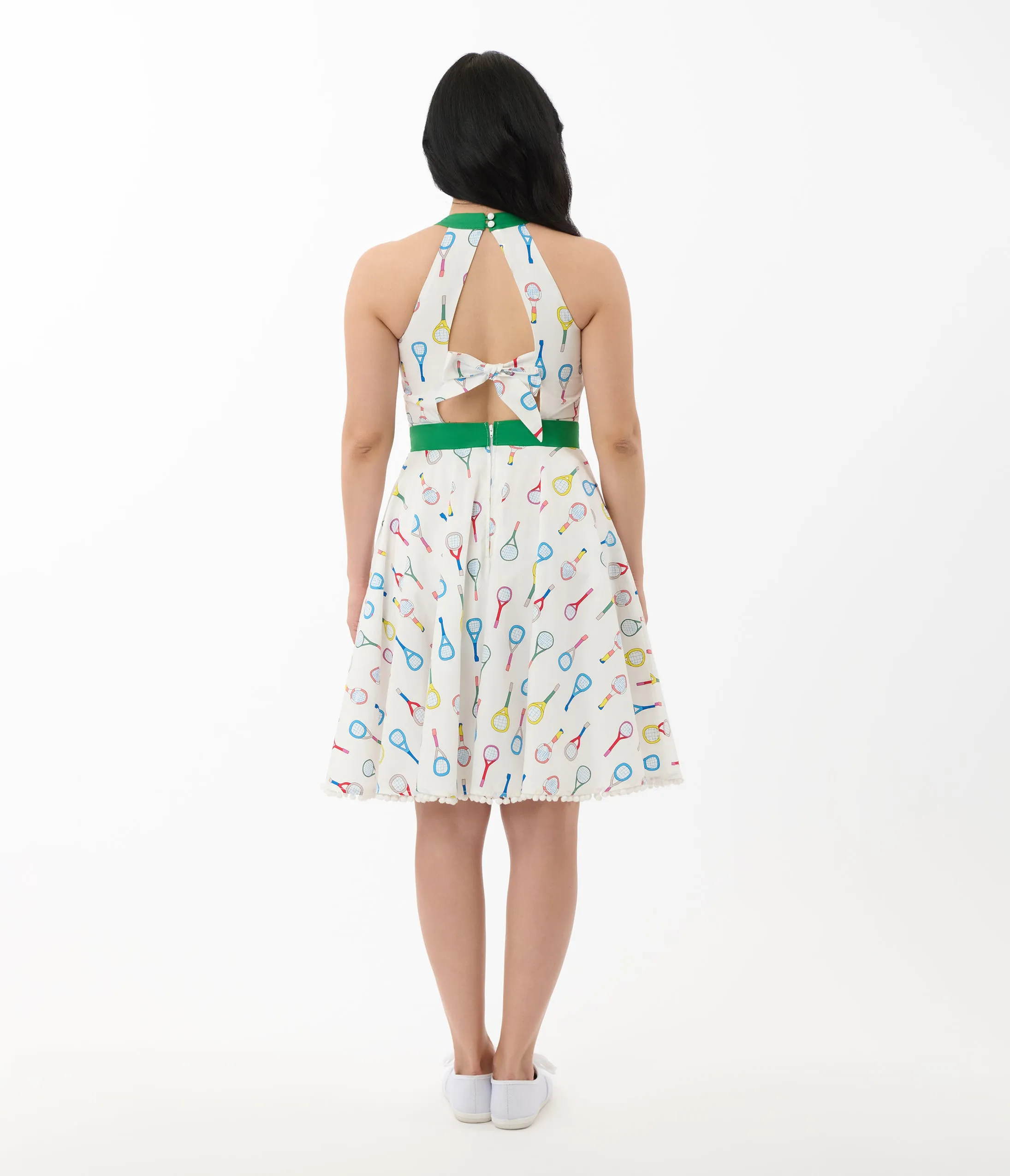 Smak Parlour White Tennis Racket Print Cotton Make Me Over Flare Dress sold by Unique Vintage product image thumbnail 3