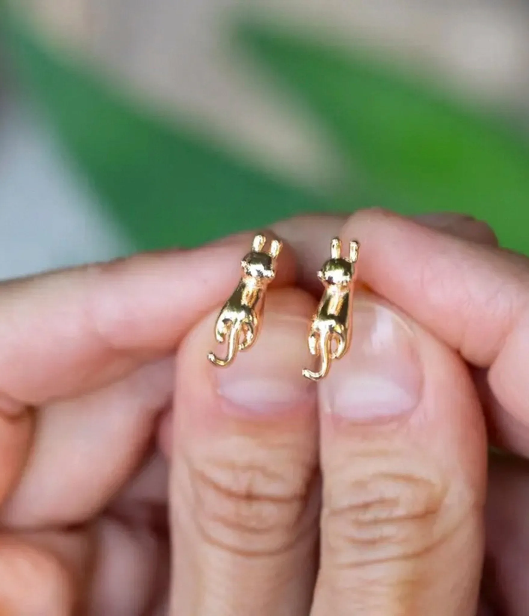 Gold Meow Stud Earrings sold by Unique Vintage product image thumbnail 2