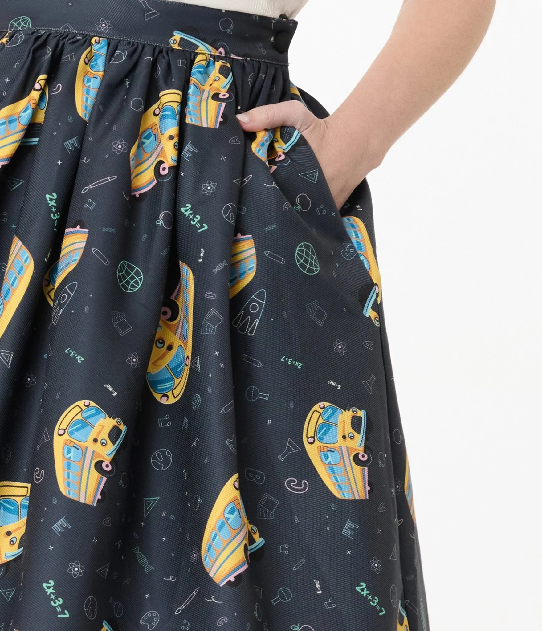 Unique Vintage Teacher Appreciation Navy & Yellow School Bus Print Gellar Swing Skirt sold by Unique Vintage product image thumbnail 2