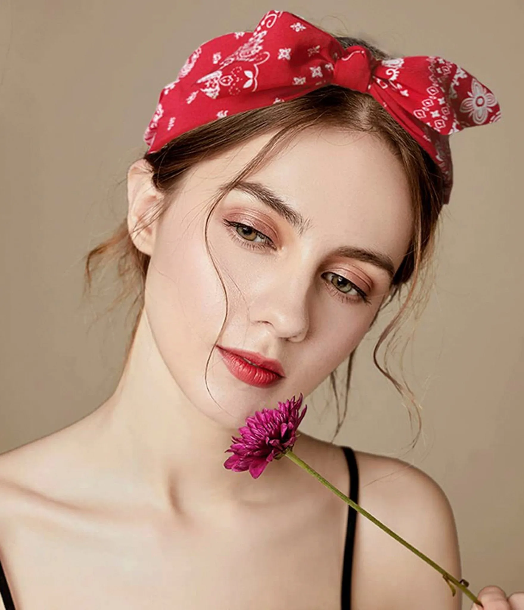 Red & White Cashew Nut Flower Wide Headband sold by Unique Vintage product image thumbnail 3