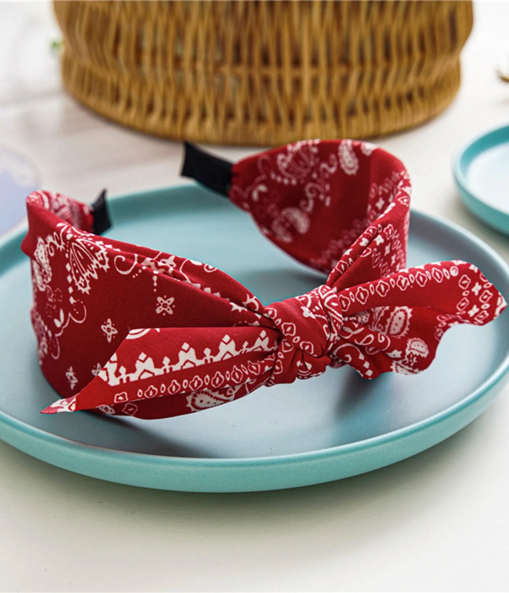 Red & White Cashew Nut Flower Wide Headband sold by Unique Vintage