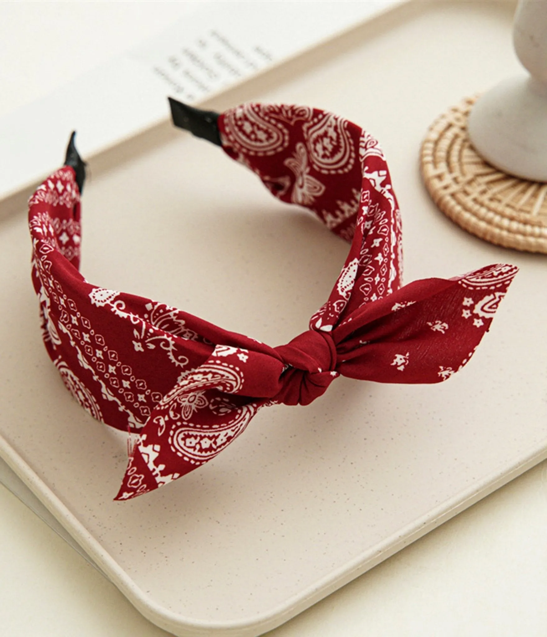 Red & White Cashew Nut Flower Wide Headband sold by Unique Vintage product image thumbnail 2