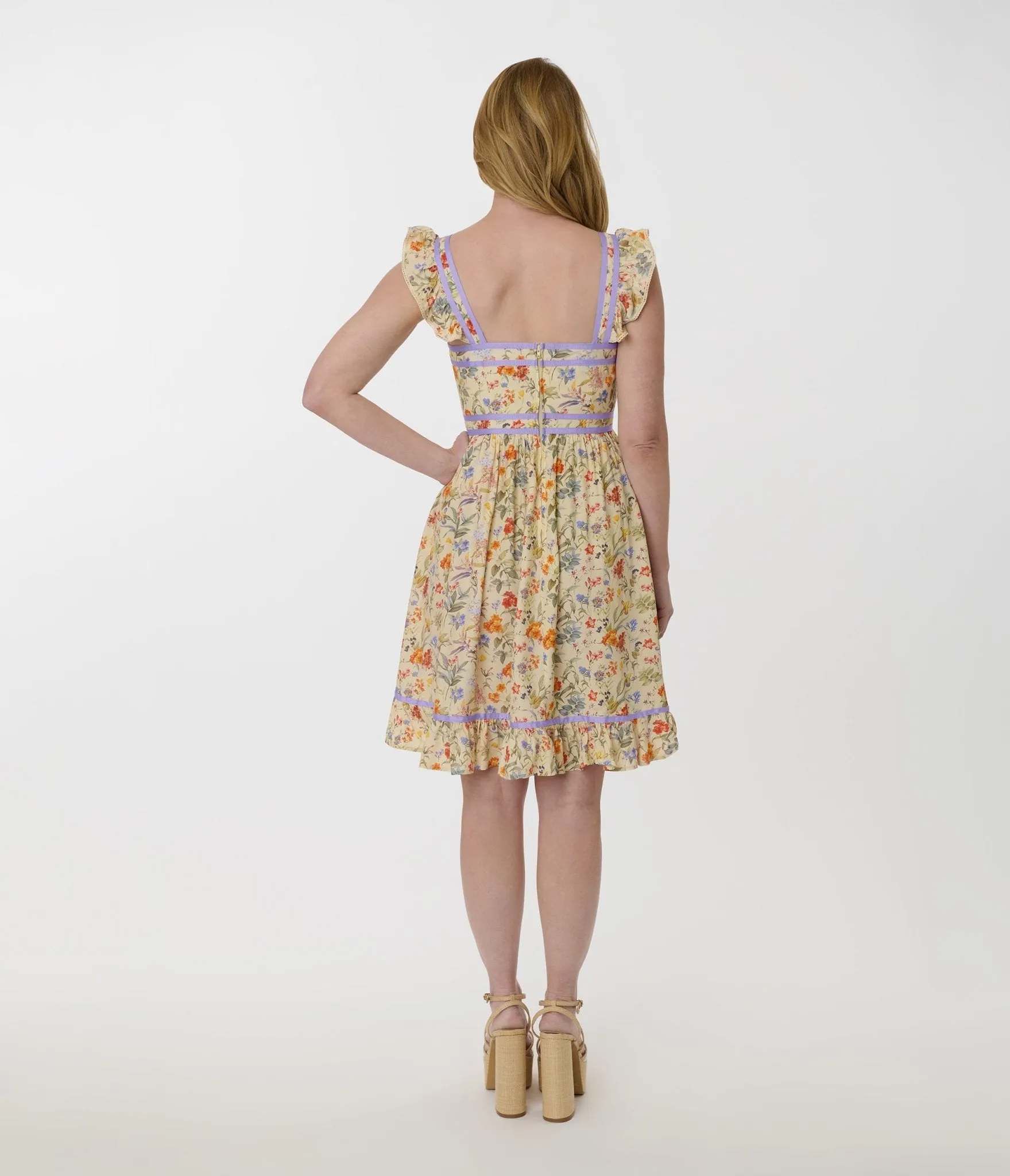 Smak Parlour Yellow & Periwinkle Floral Corset Fit & Flare Dress sold by Unique Vintage product image thumbnail 4
