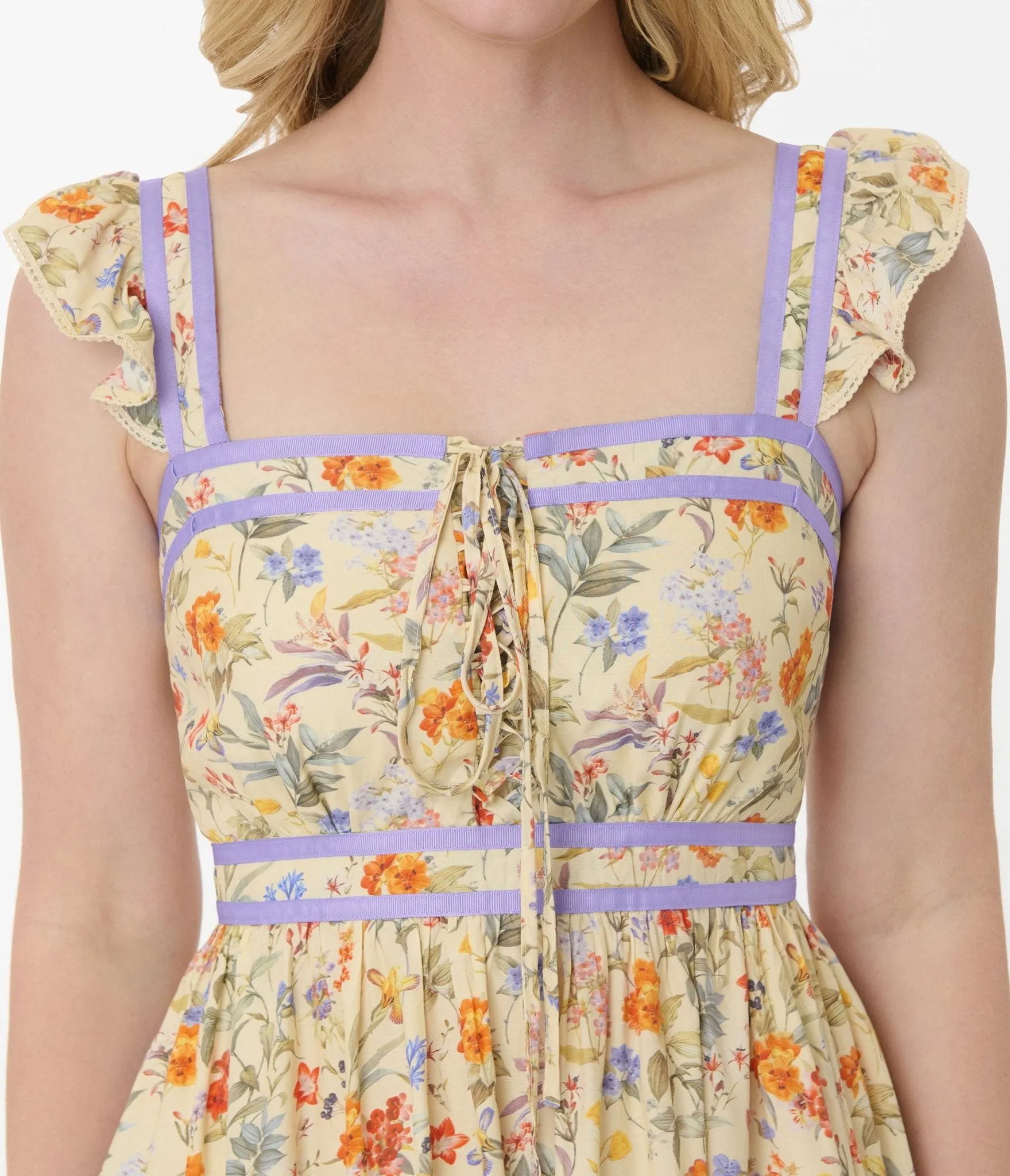 Smak Parlour Yellow & Periwinkle Floral Corset Fit & Flare Dress sold by Unique Vintage product image thumbnail 2