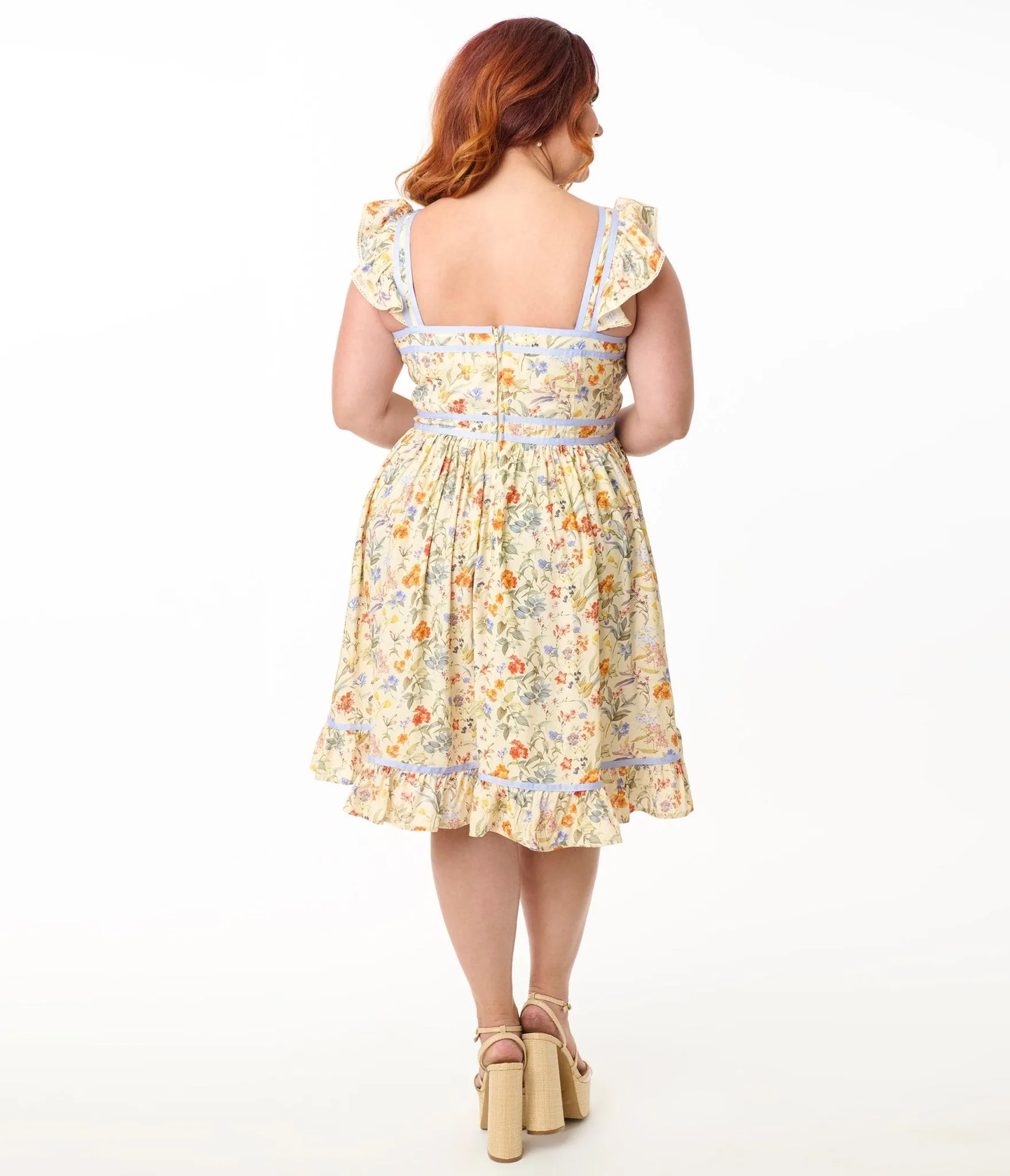 Smak Parlour Plus Size Yellow & Periwinkle Floral Corset Fit & Flare Dress sold by Unique Vintage product image thumbnail 3