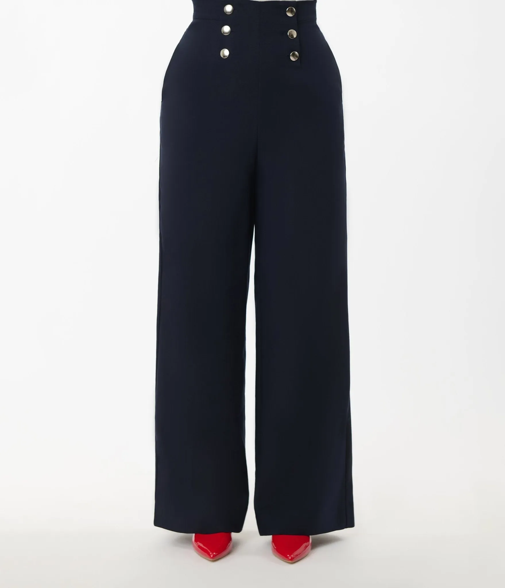 Smak Parlour Navy & Silver Button Wide Leg Sailor Pants sold by Unique Vintage product image thumbnail 2