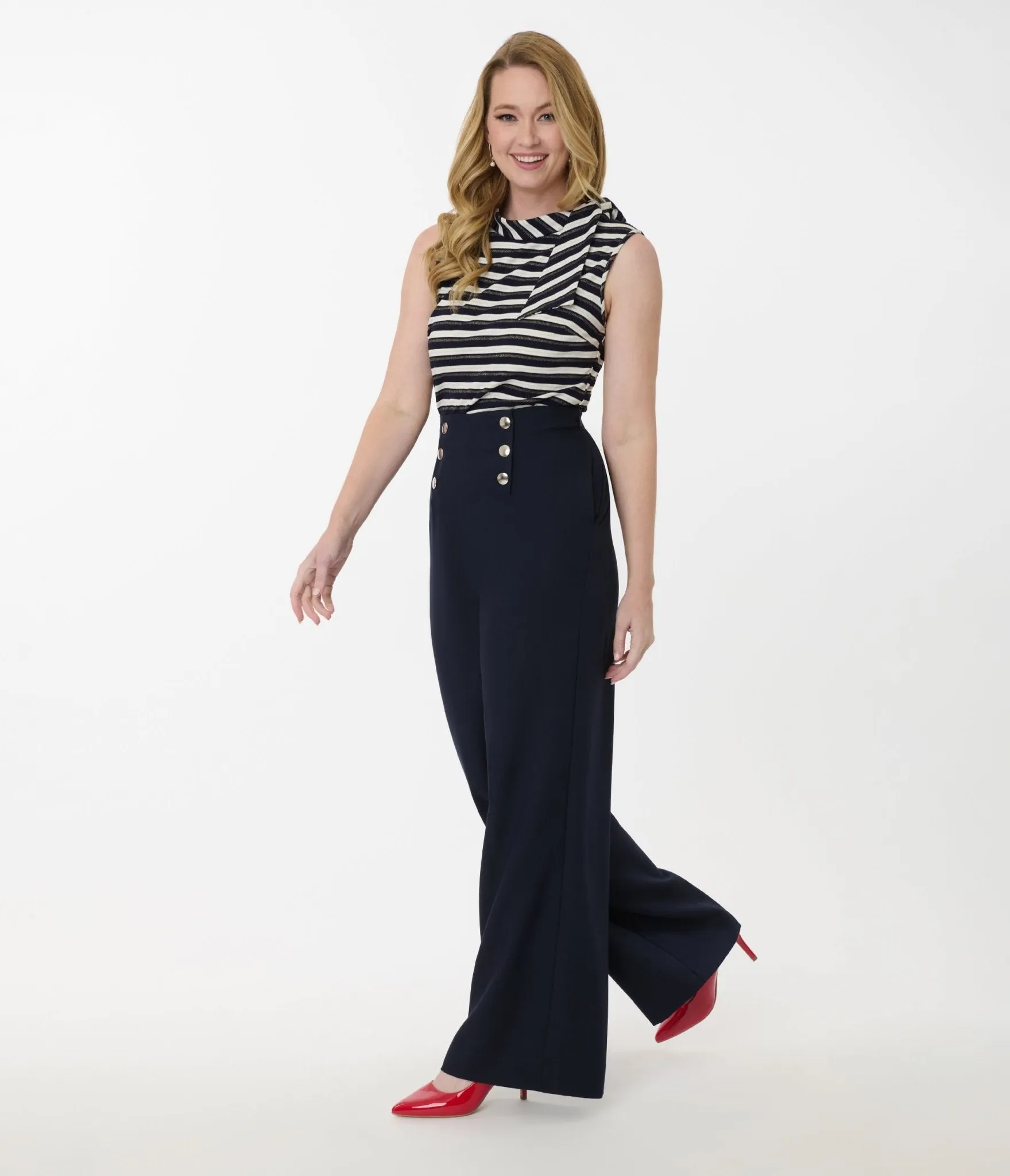 Smak Parlour Navy & Silver Button Wide Leg Sailor Pants sold by Unique Vintage product image thumbnail 4