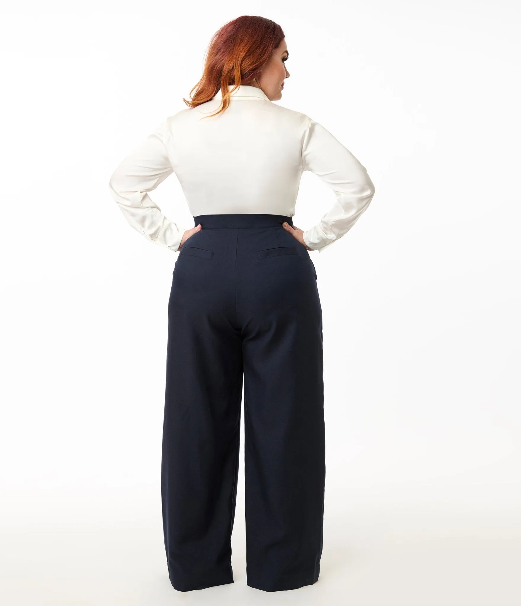 Smak Parlour Plus Size Navy & Silver Button Wide Leg Sailor Pants sold by Unique Vintage product image thumbnail 3