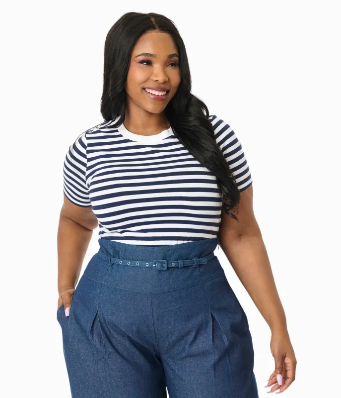 Unique Vintage Plus Size Navy & White Stripe Cotton Back To Basics Top sold by Unique Vintage