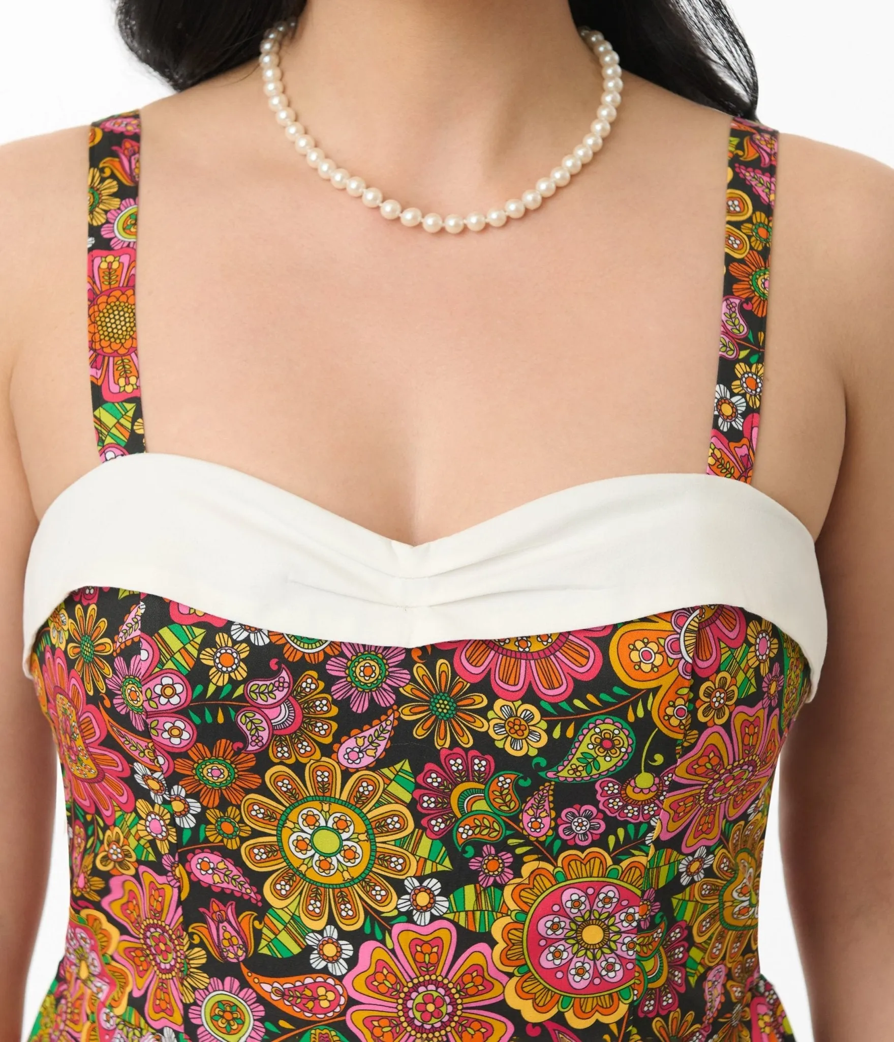 Unique Vintage Kaleidoscope Floral Print Skirted Dolly Romper sold by Unique Vintage product image thumbnail 2