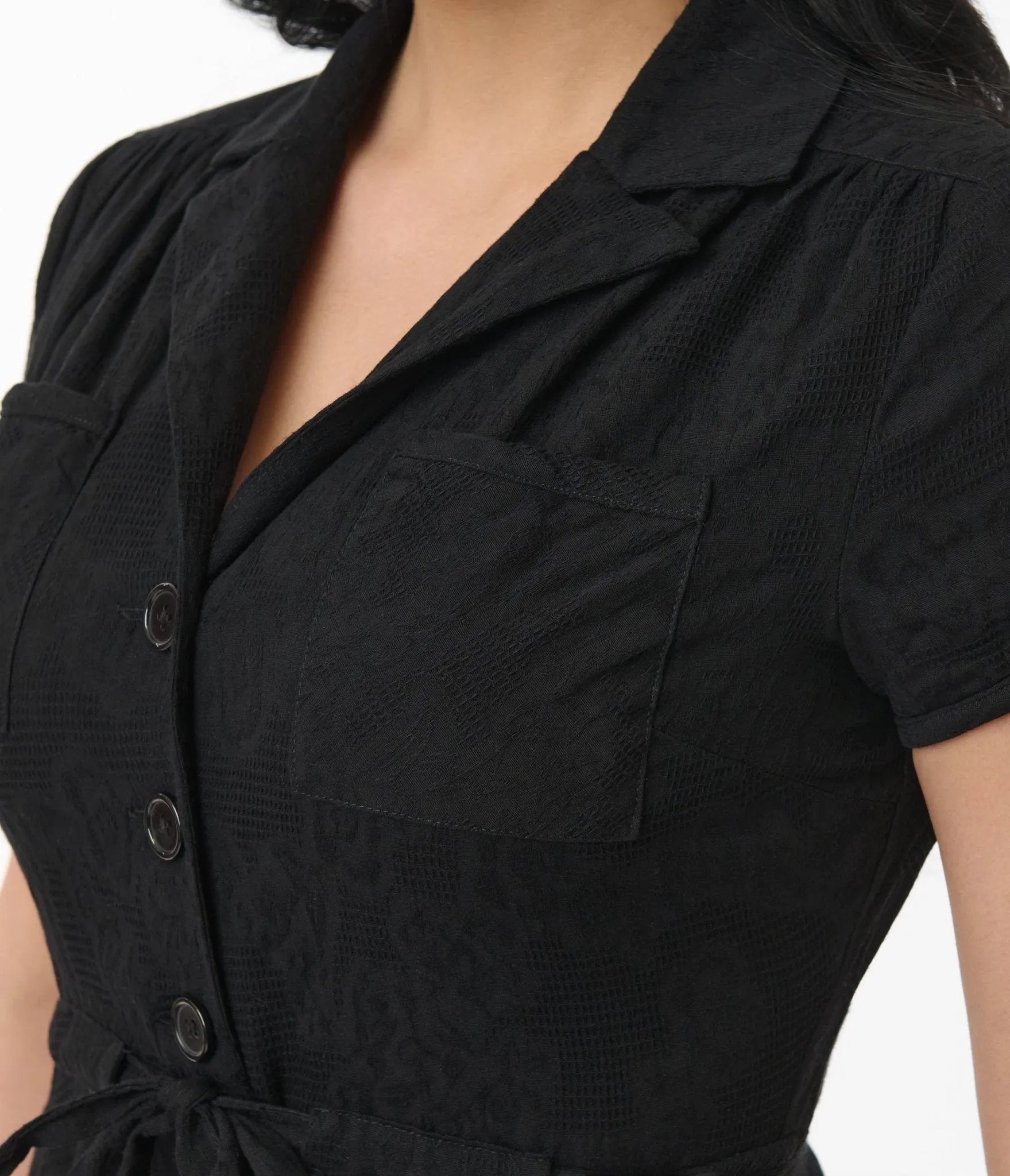 Smak Parlour Black Textured Cotton Fit & Flare Dress sold by Unique Vintage product image thumbnail 2