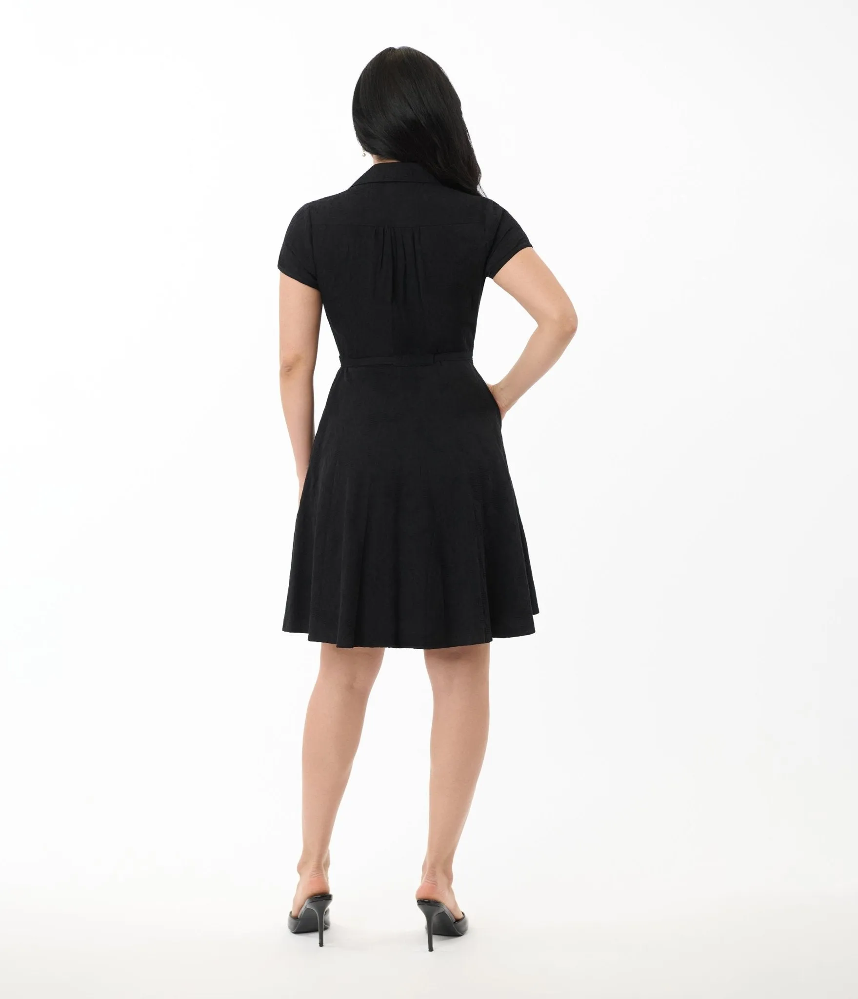 Smak Parlour Black Textured Cotton Fit & Flare Dress sold by Unique Vintage product image thumbnail 3