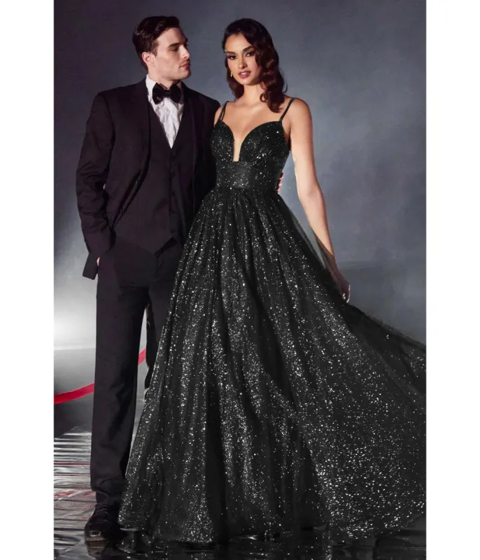 Cinderella Divine  Black Glitter Sleeveless Ball Gown sold by Unique Vintage