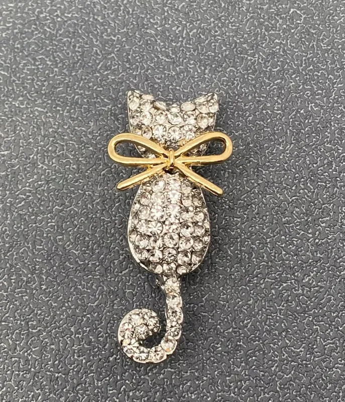 Rhinestone Cat Brooch sold by Unique Vintage
