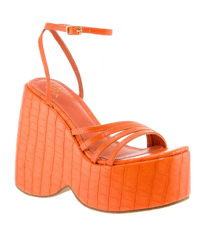 Orange Eira Wedge Platform Sandals sold by Unique Vintage