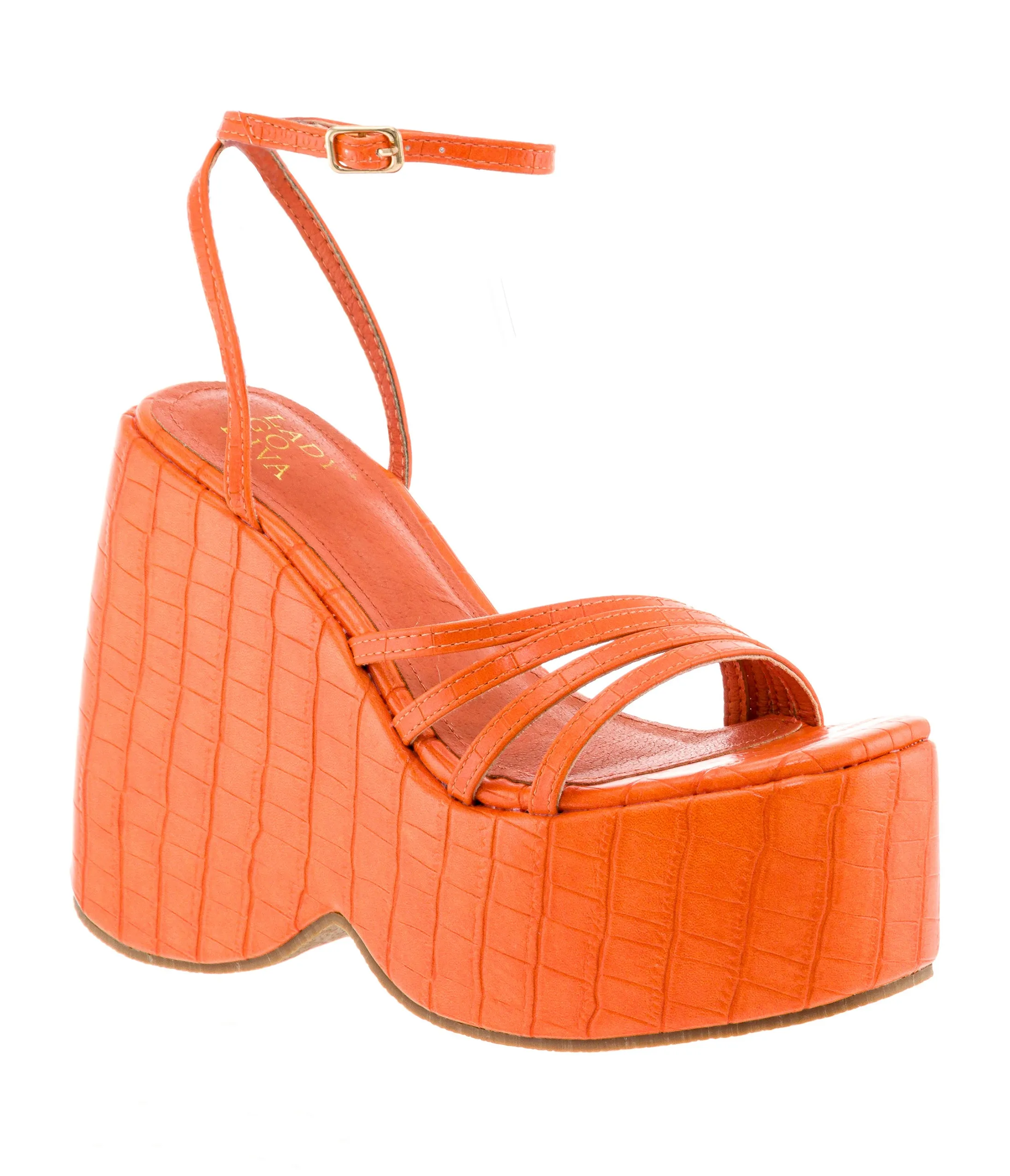 Orange Eira Wedge Platform Sandals sold by Unique Vintage