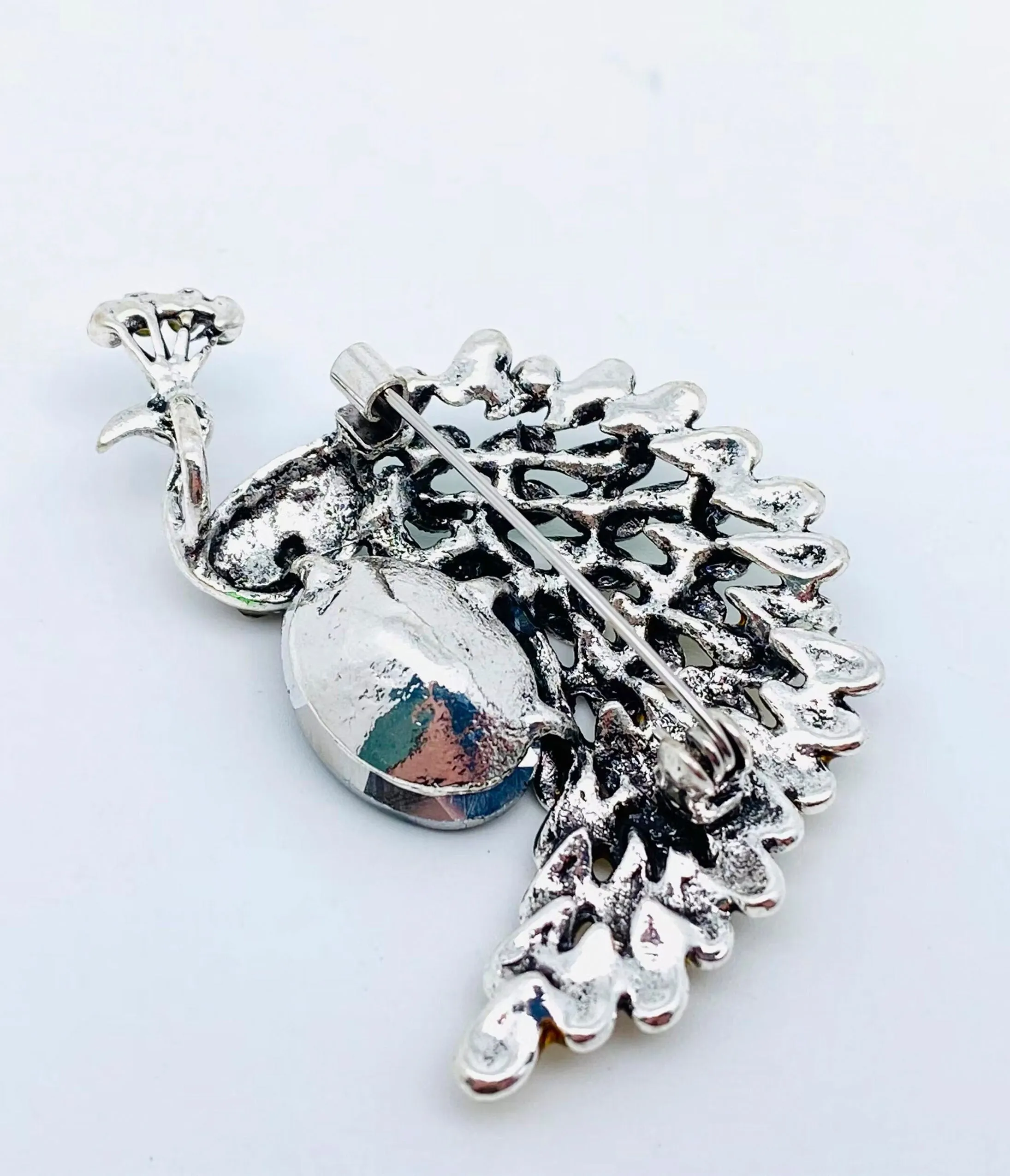Rhinestone Peacock Enamel Brooch sold by Unique Vintage product image thumbnail 2