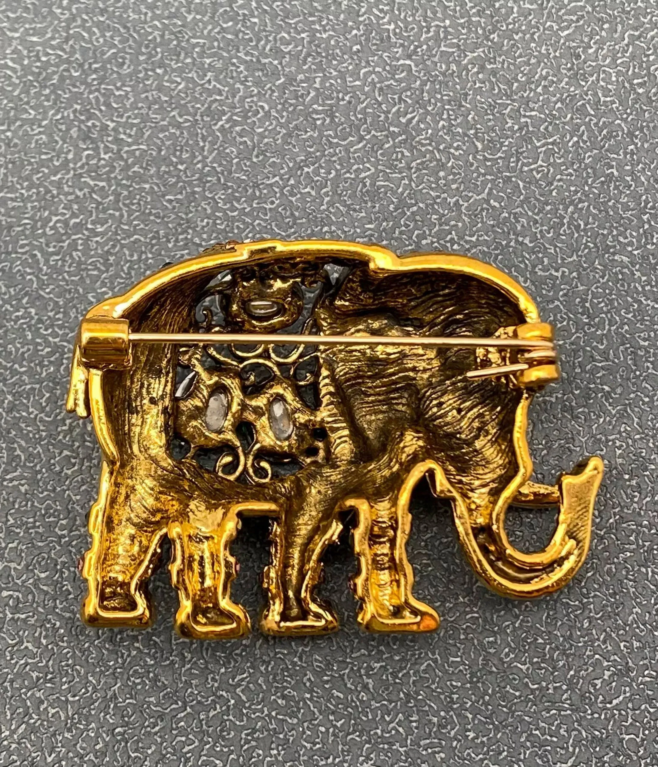 Gold & Green Thai Elephant Brooch sold by Unique Vintage product image thumbnail 2