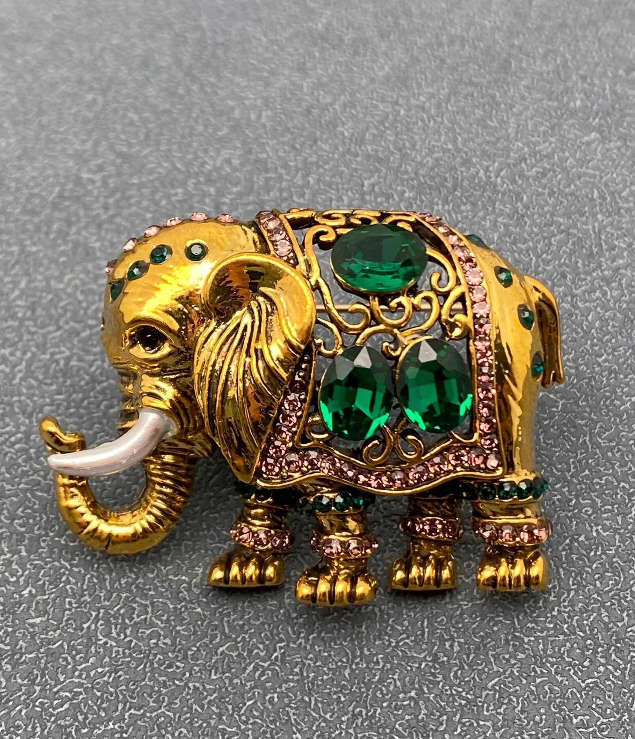 Gold & Green Thai Elephant Brooch sold by Unique Vintage product image thumbnail 3