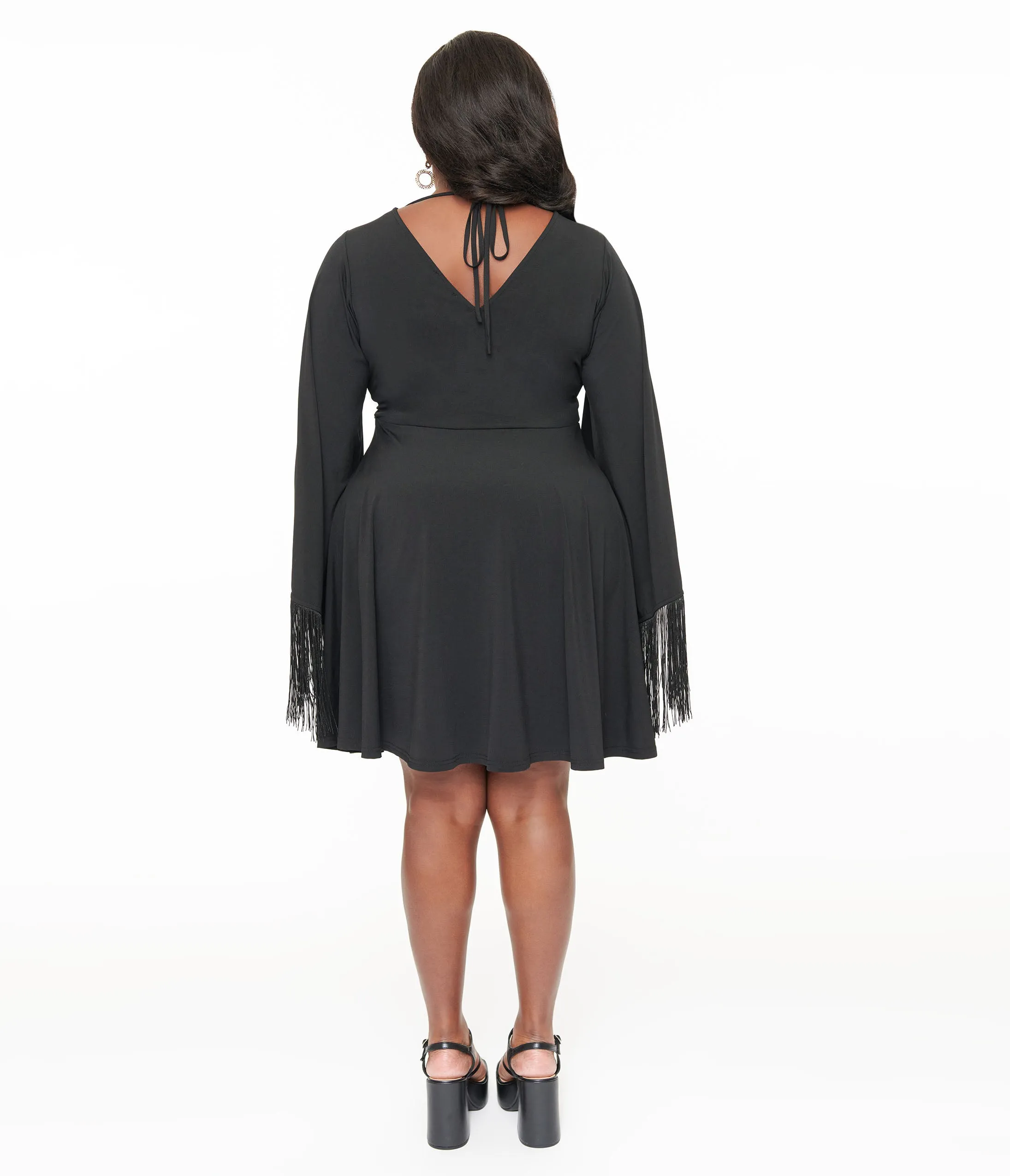 Smak Parlour Plus Size Black Fringe Bell Sleeve Fit & Flare Dress sold by Unique Vintage product image thumbnail 2