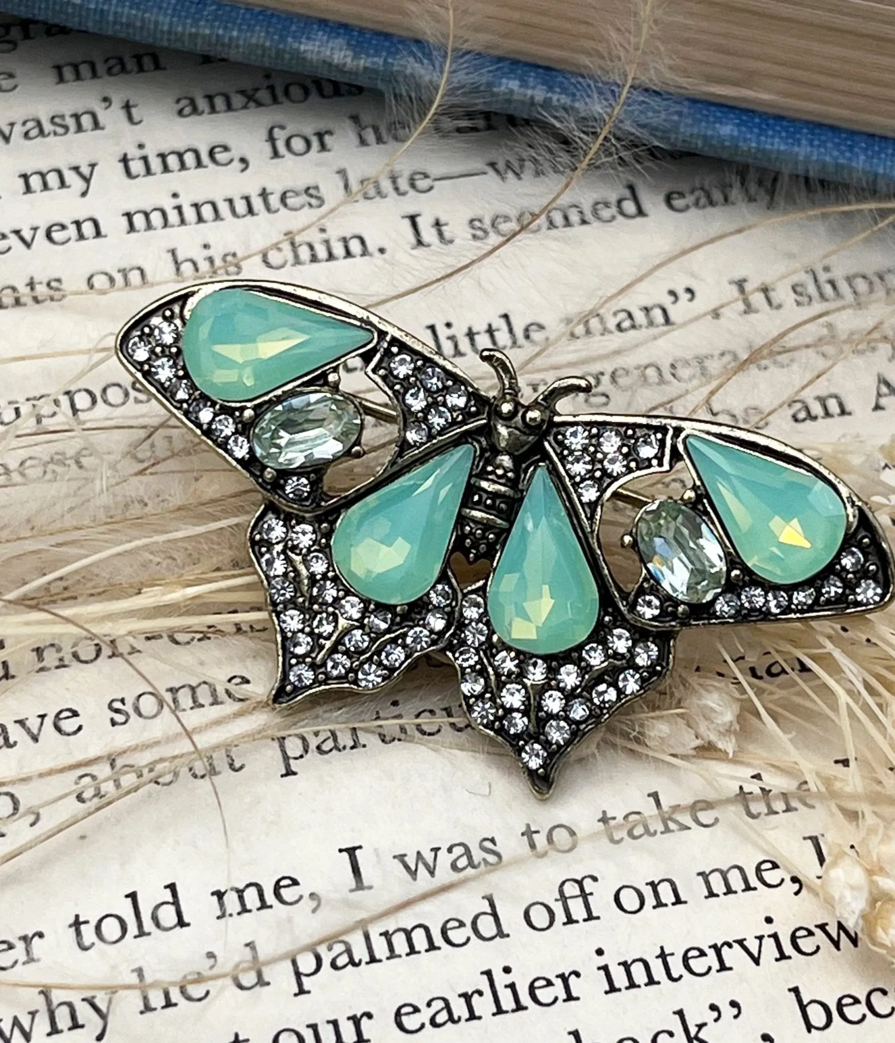 Light Green Opal Butterfly Brooch sold by Unique Vintage