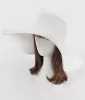 White Wide Brim Beach Hat sold by Unique Vintage