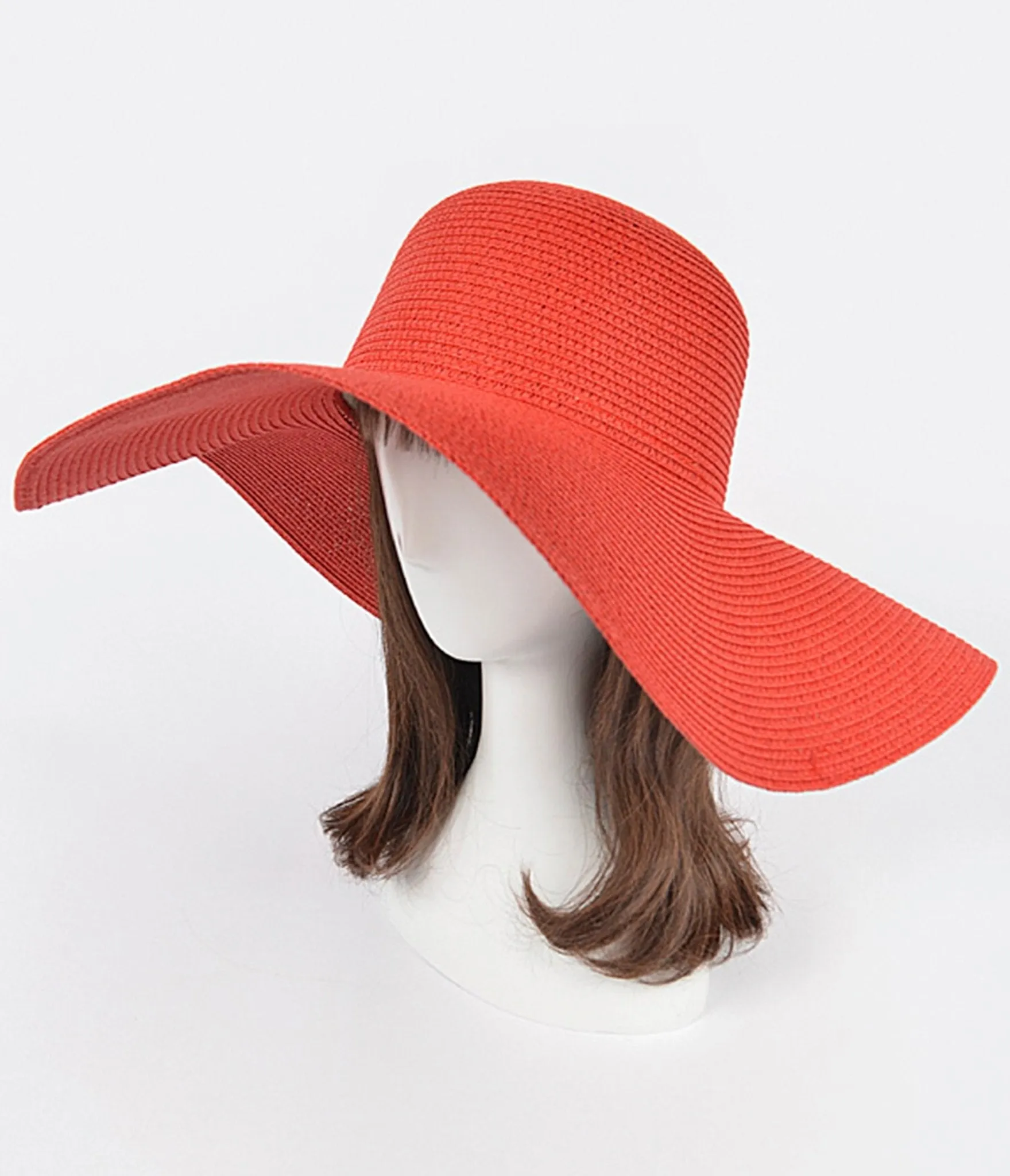 Red Wide Brim Beach Hat sold by Unique Vintage