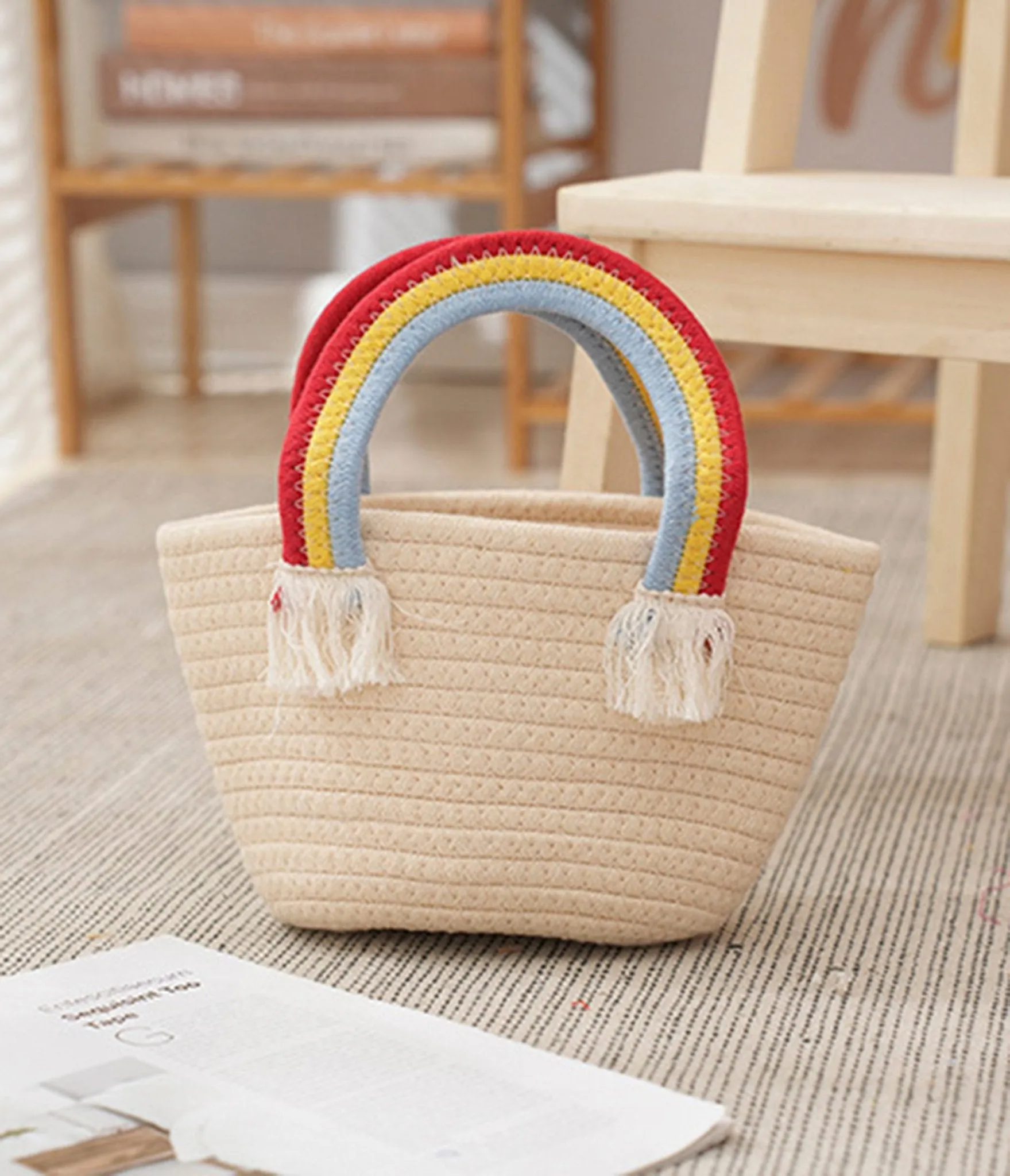 Rainbow Woven Handbag sold by Unique Vintage
