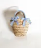 Blue Gingham Finley Straw Handbag sold by Unique Vintage