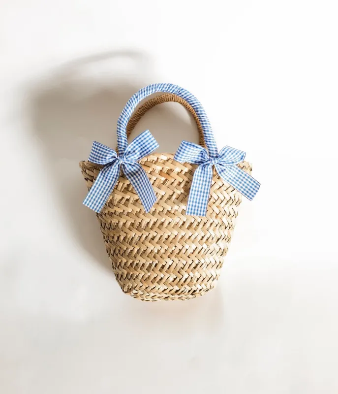 Blue Gingham Finley Straw Handbag sold by Unique Vintage