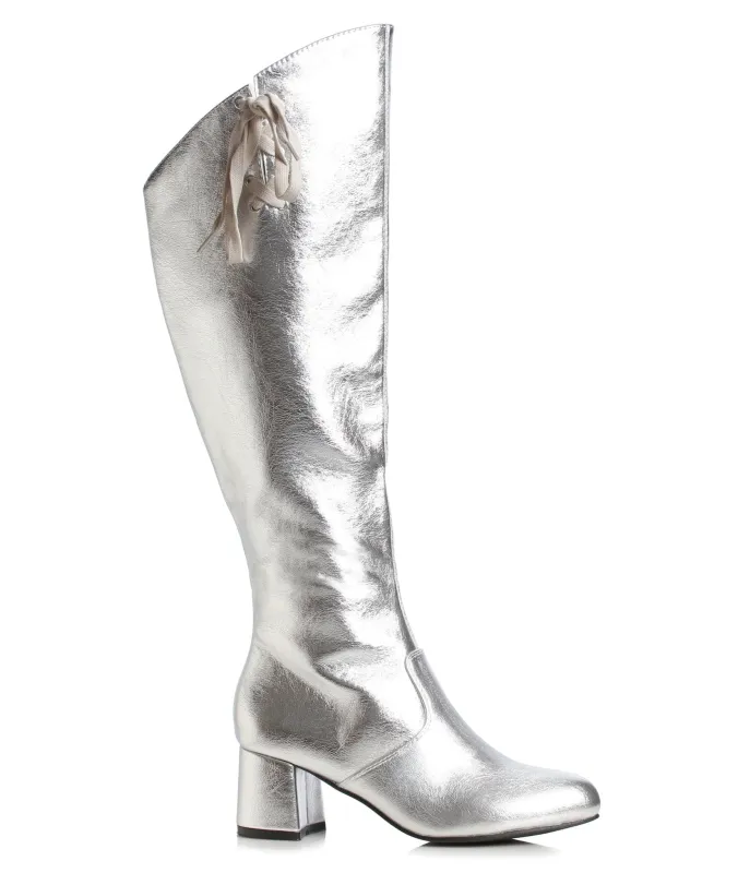 Ellie Shoes Metallic Silver Knee High Boots sold by Unique Vintage