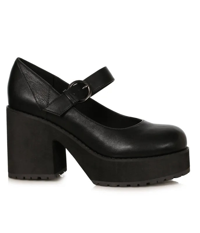 Ellie Shoes Black Leatherette Mary Jane Platforms sold by Unique Vintage