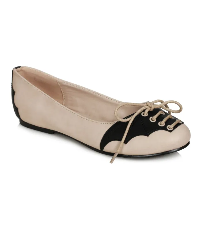 Ellie Shoes Beige & Black Bat Wing Flats sold by Unique Vintage