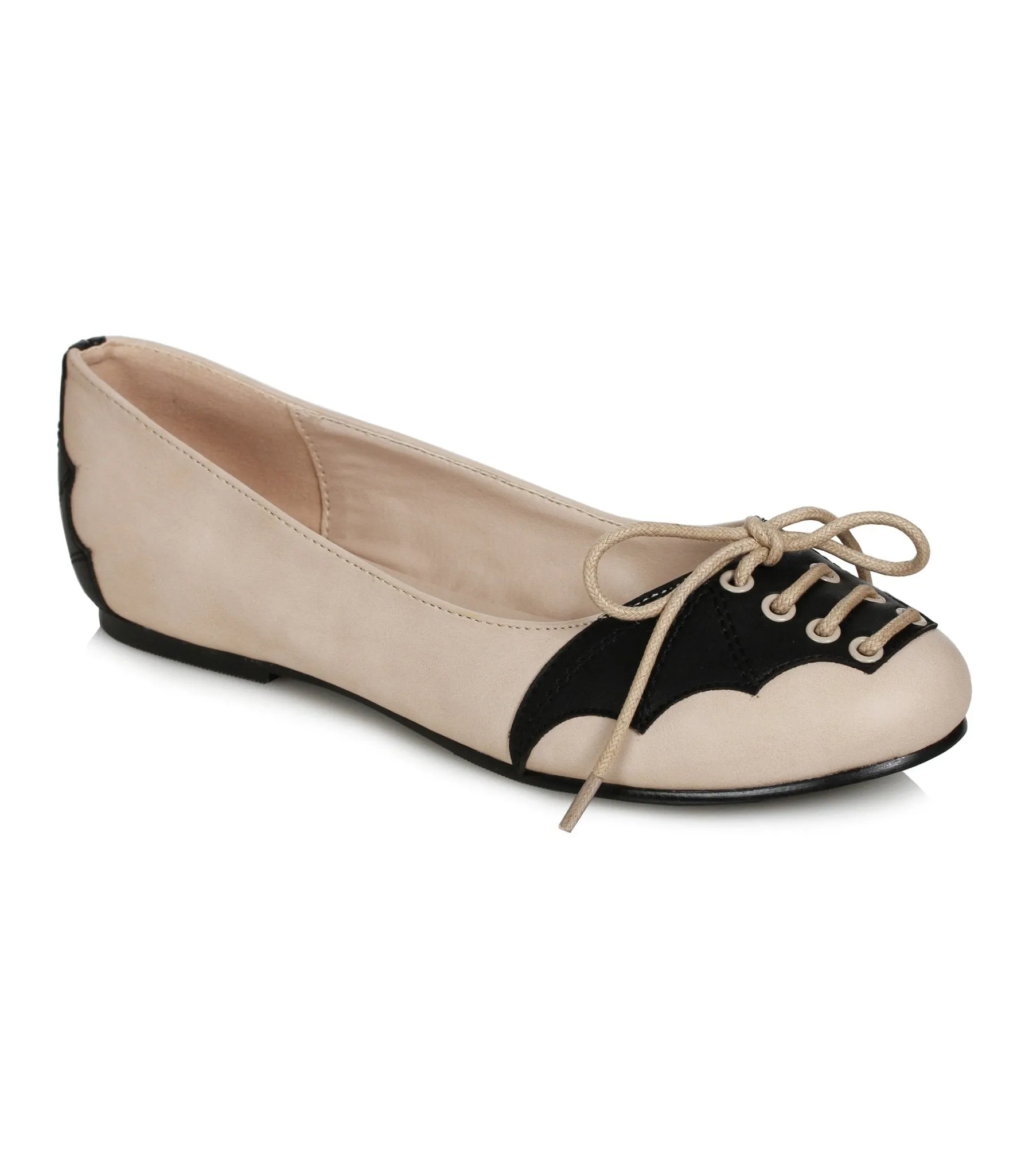 Ellie Shoes Beige & Black Bat Wing Flats sold by Unique Vintage