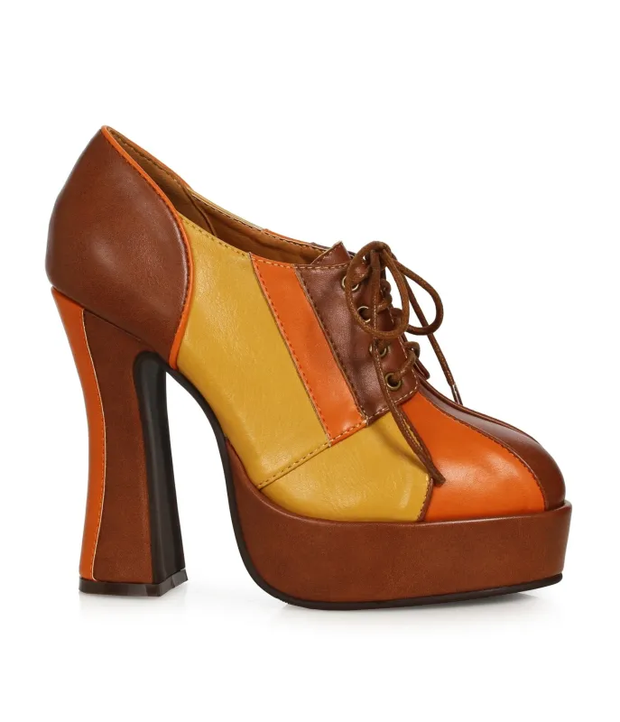 Ellie Shoes 1970s Tan & Orange Lace Up Platform Heels sold by Unique Vintage