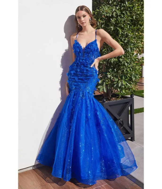 Cinderella Divine  Royal Blue Magical Mermaid Floral Bridesmaid Gown sold by Unique Vintage