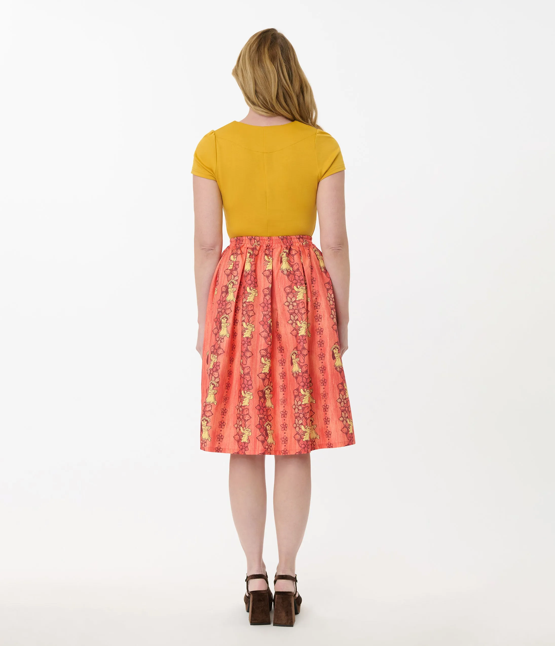 Disney's Lilo & Stitch Collection by Unique Vintage Orange & Yellow Hawaiian Print Swing Skirt sold by Unique Vintage product image thumbnail 3