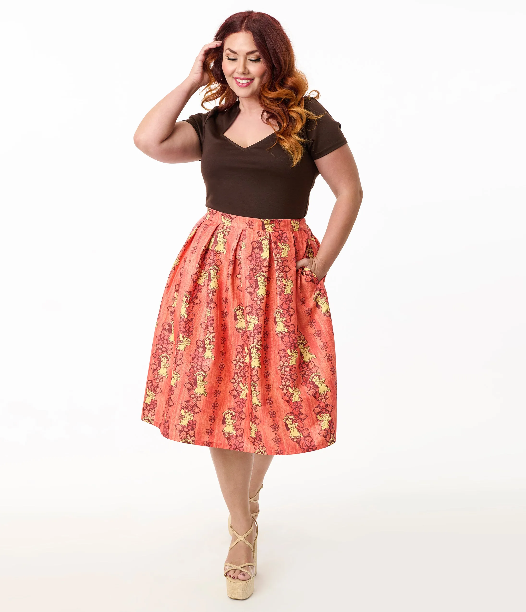 Disney's Lilo & Stitch Collection by Unique Vintage Plus Size Orange & Yellow Hawaiian Print Swing Skirt sold by Unique Vintage product image thumbnail 5