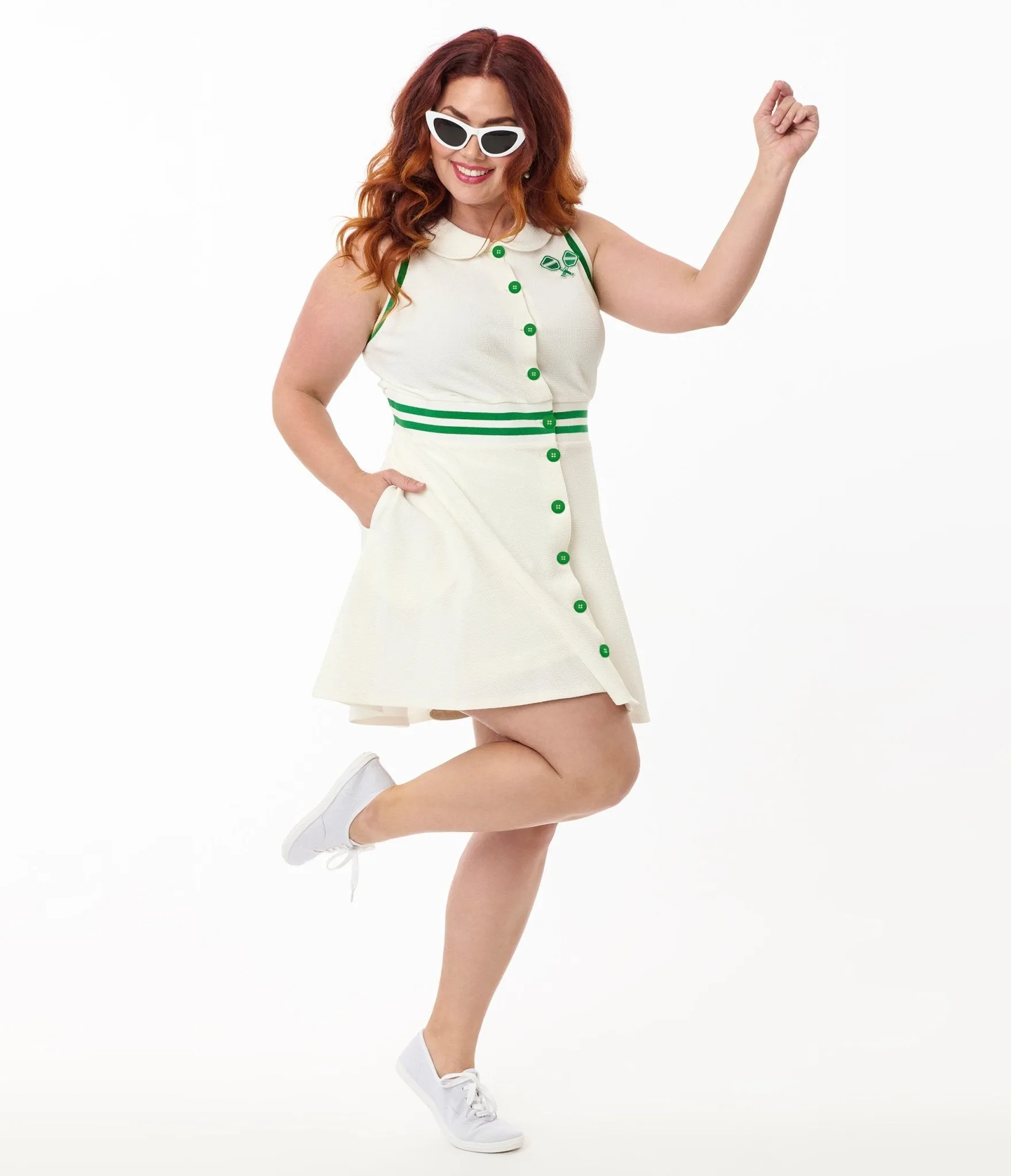 Smak Parlour Plus Size White & Green Pickleball Paddle Sport Dress & Shorts sold by Unique Vintage product image thumbnail 3