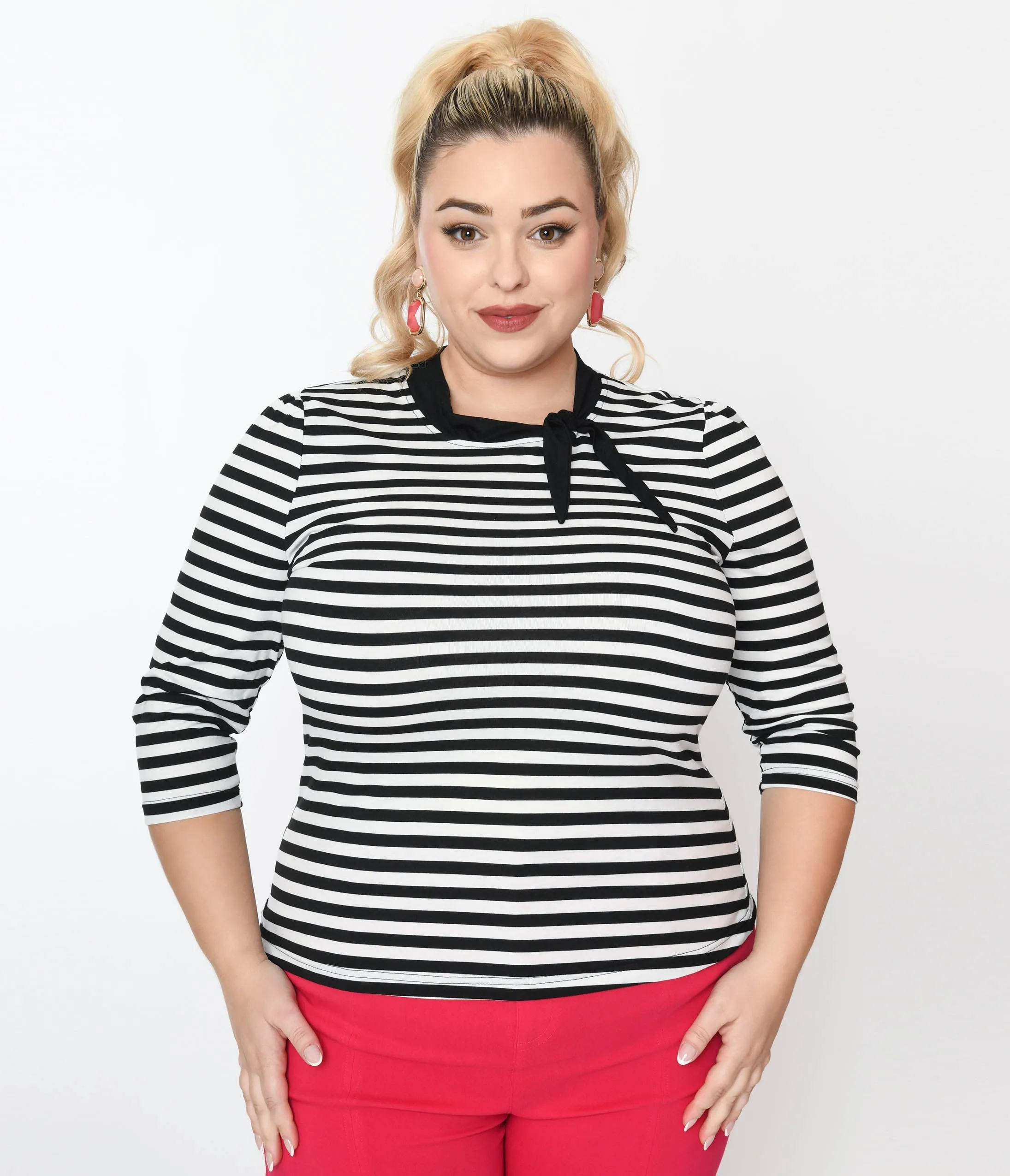 Unique Vintage Plus Size Black & White Stripe Three Quarter Sleeve Sweetie Knit Top sold by Unique Vintage product image thumbnail 2