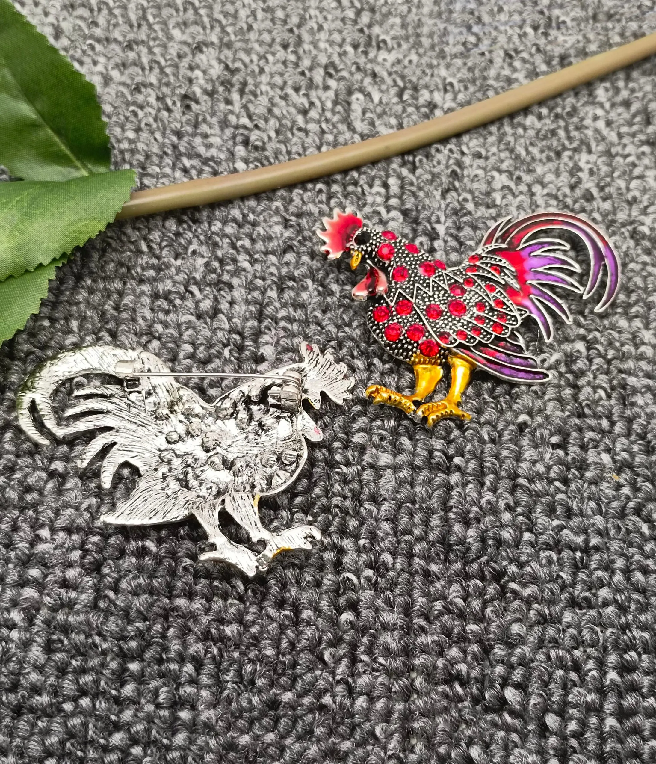 Red Rhinestone Rooster Brooch sold by Unique Vintage product image thumbnail 2