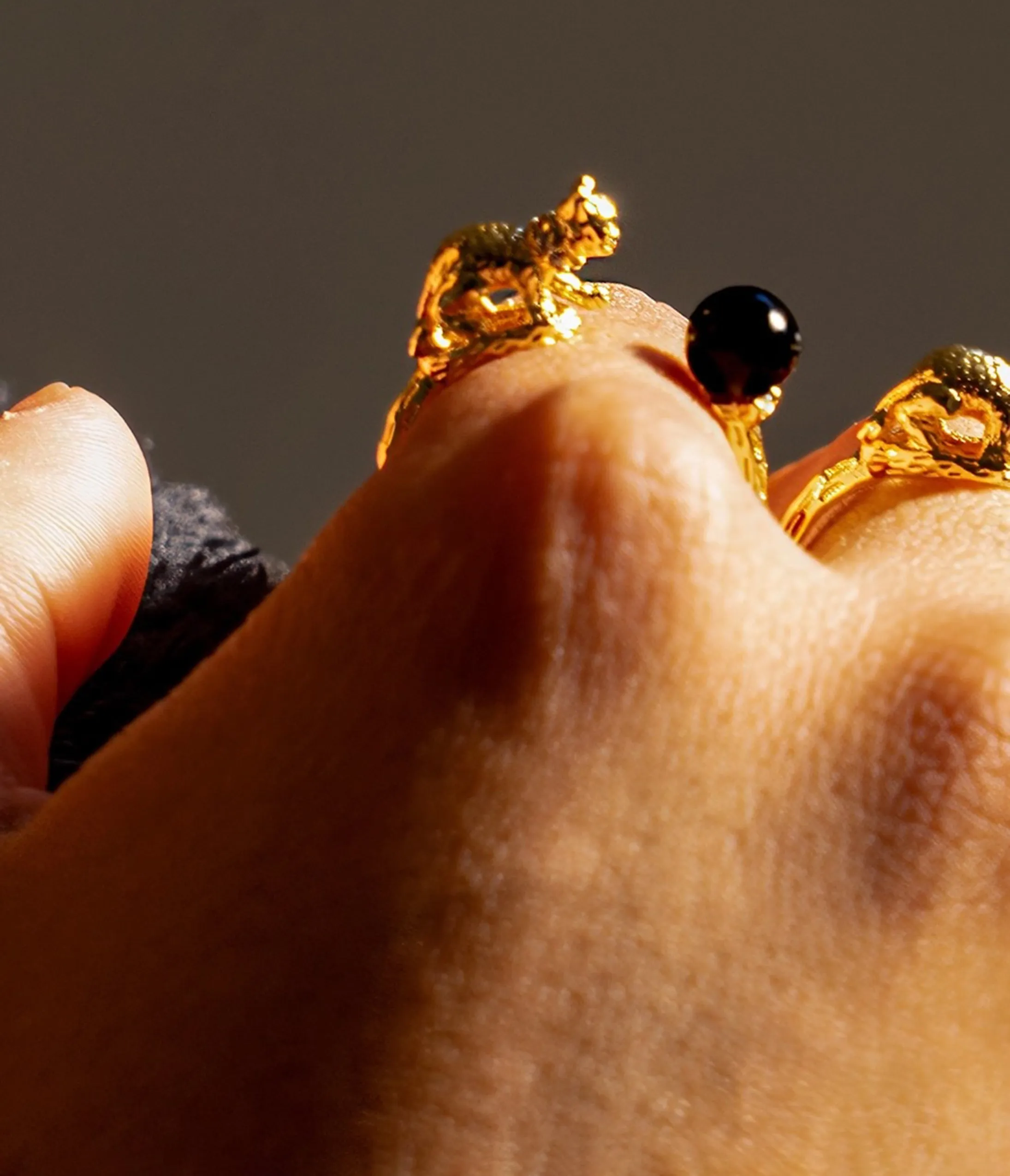 Onyx & Gold Cat's Cradle Ring sold by Unique Vintage