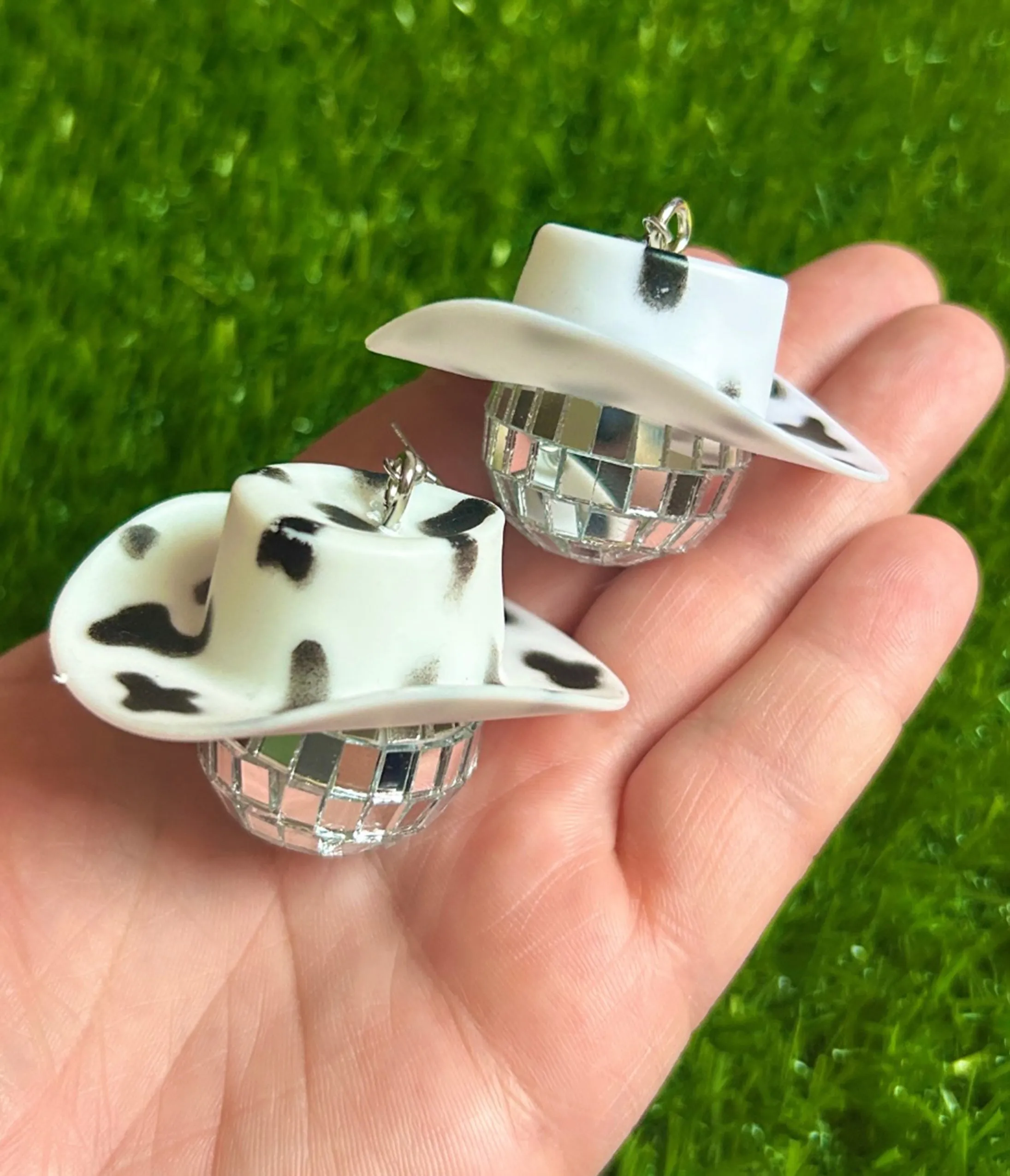 Cow Print Cowboy Hat Disco Ball Earrings sold by Unique Vintage product image thumbnail 4