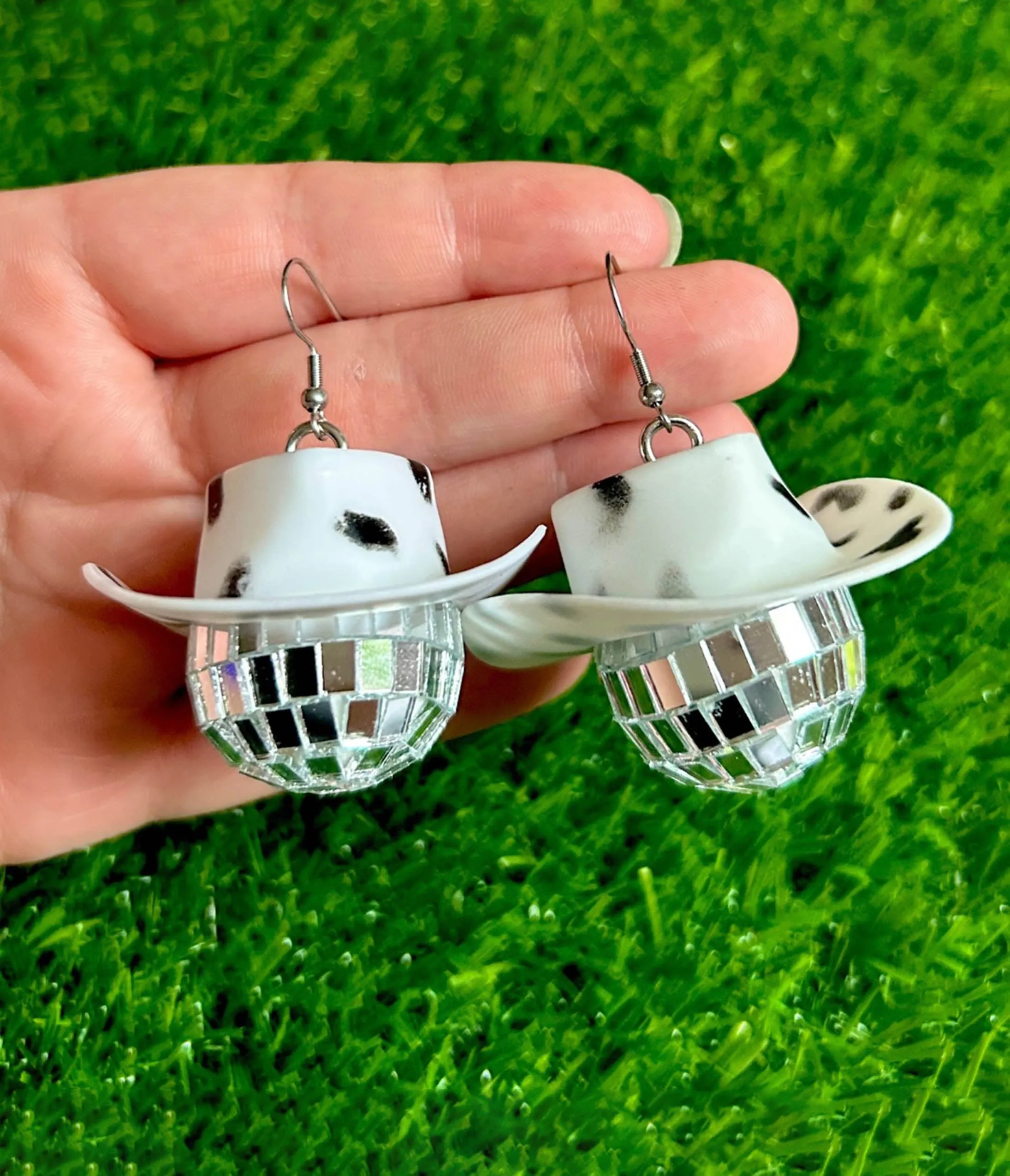 Cow Print Cowboy Hat Disco Ball Earrings sold by Unique Vintage product image thumbnail 2
