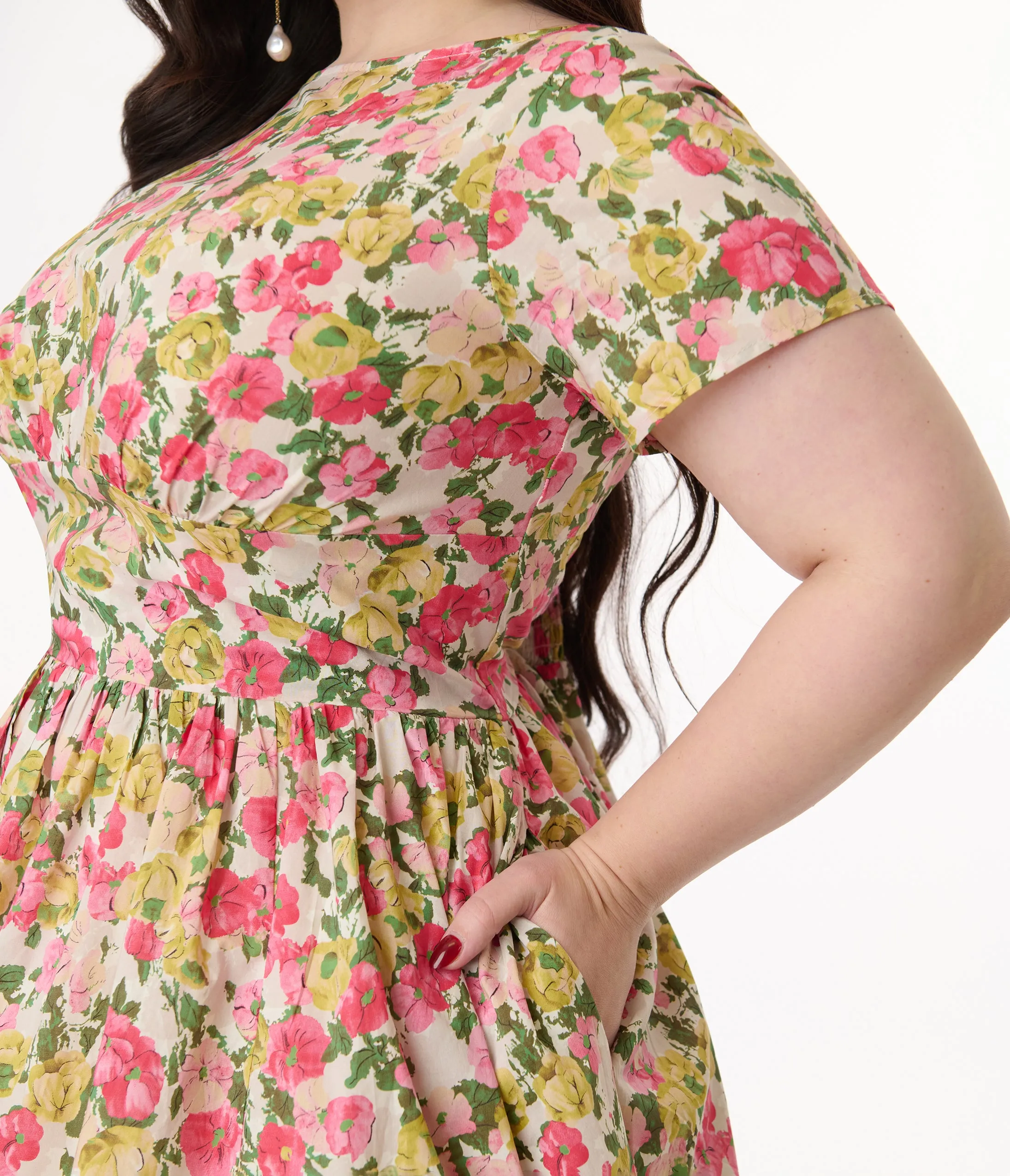 Unique Vintage Plus Size Yellow & Pink Floral Cotton Swing Dress sold by Unique Vintage product image thumbnail 2