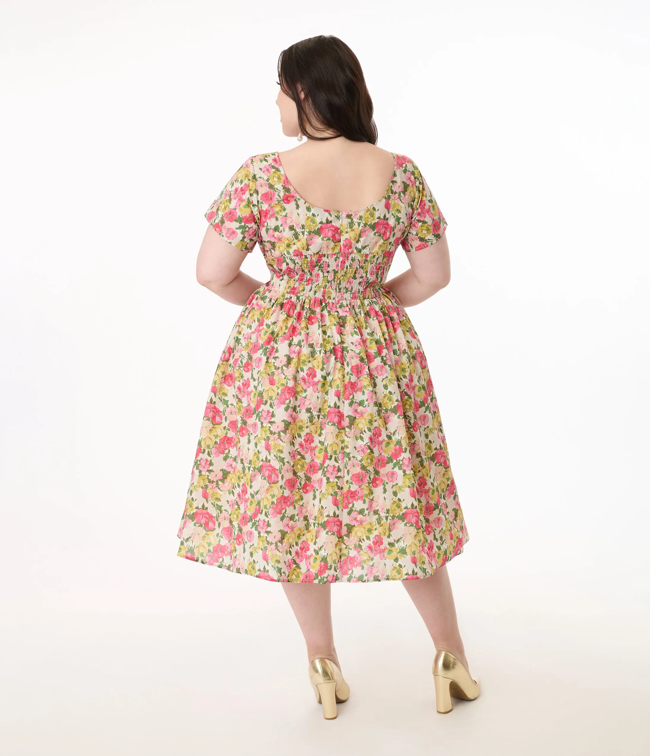 Unique Vintage Plus Size Yellow & Pink Floral Cotton Swing Dress sold by Unique Vintage product image thumbnail 3
