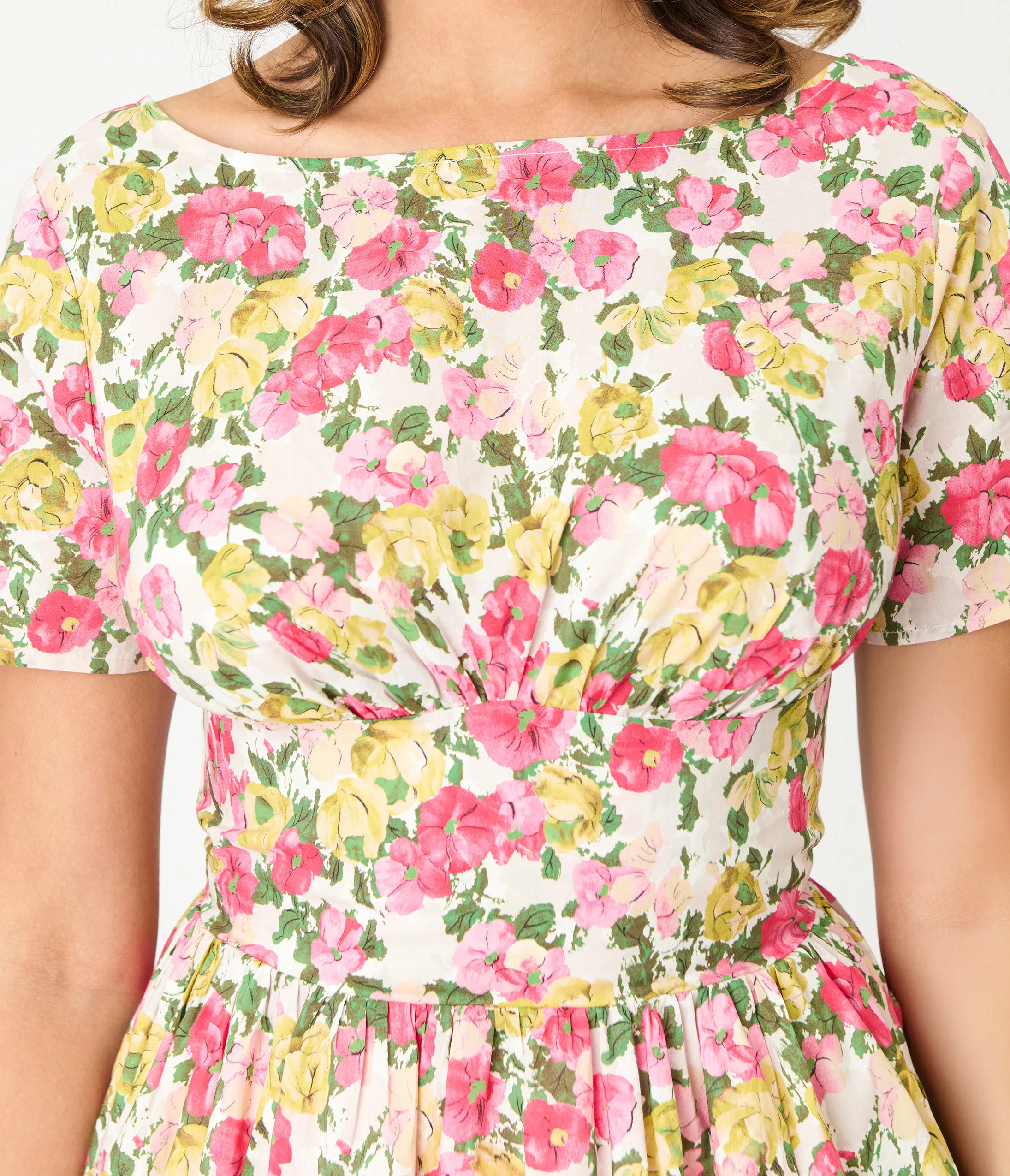 Unique Vintage Yellow & Pink Floral Cotton Swing Dress sold by Unique Vintage product image thumbnail 2